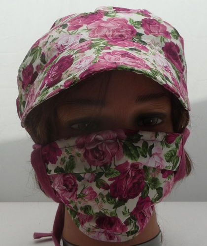 Schildmütze Rosen + Mund-Nase-Abdeckung aus Baumwolle